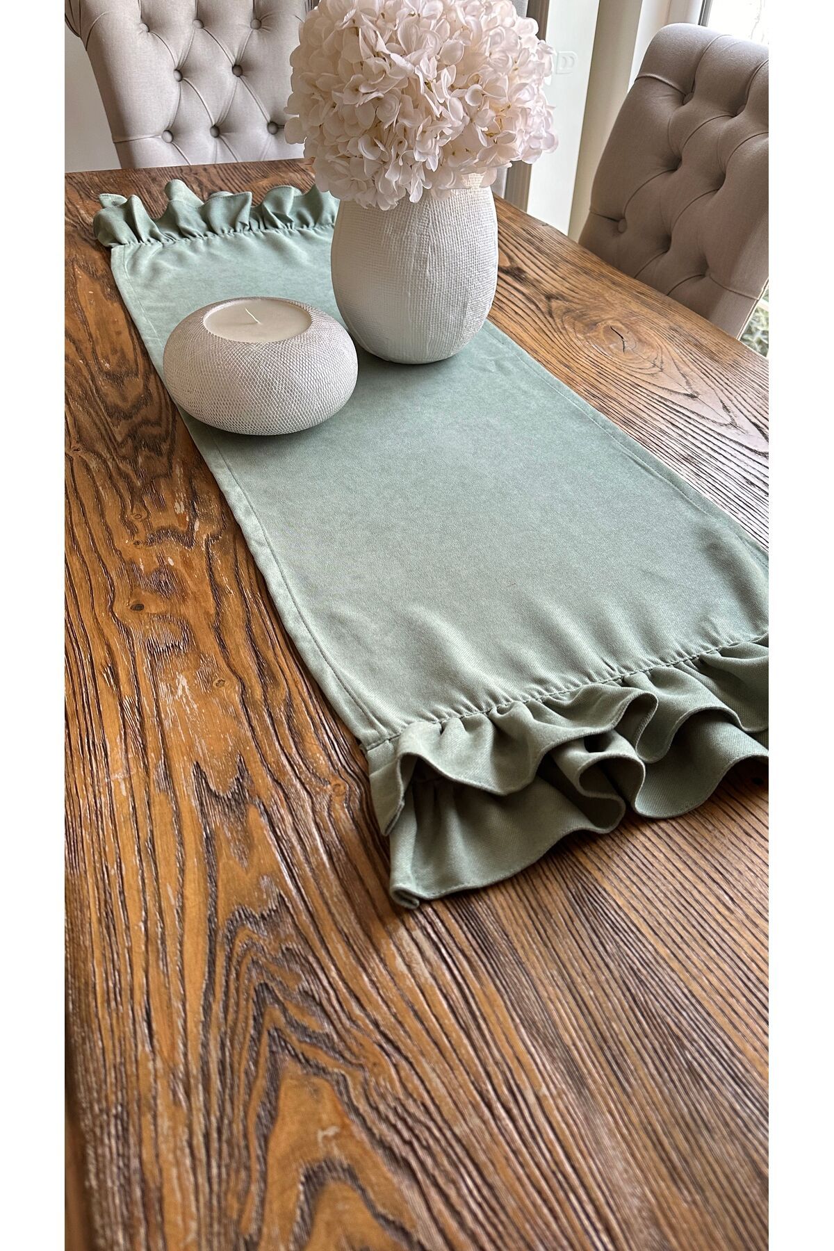 Çift Kat Fırfırlı Vintage Sehpa Runner 40x80 cm