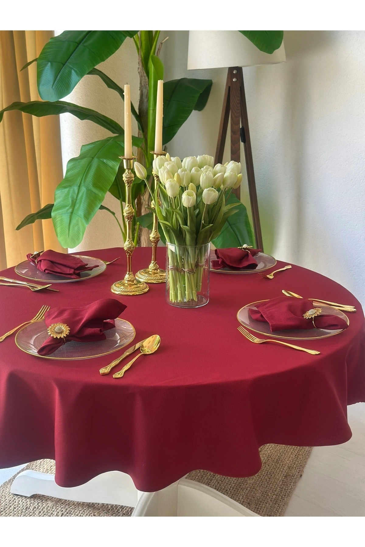 Pamuklu Kumaş Yuvarlak Masa Örtüsü Leke Tutmaz Su İtici Özellikli Dertsiz