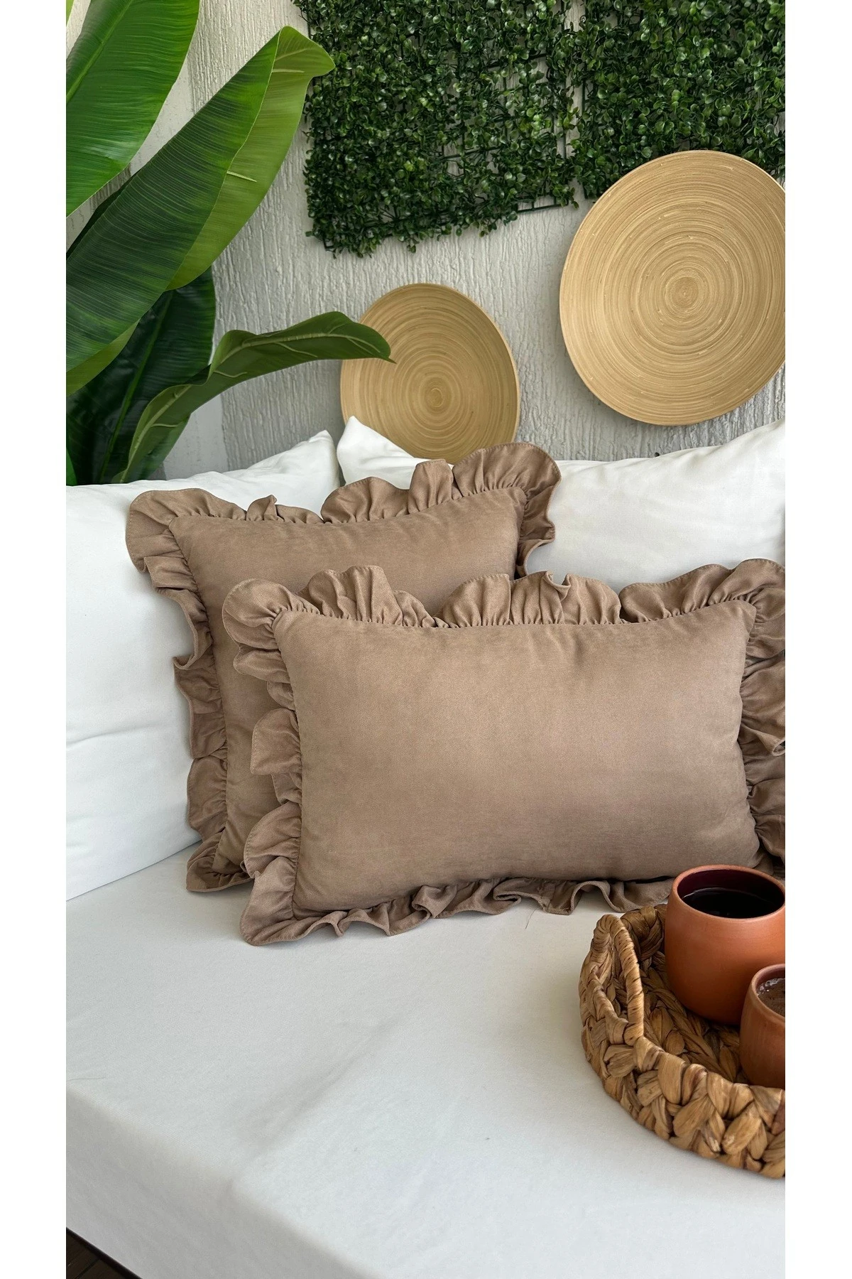 Vıntage Sütlü Kahve Fırfırlı Kırlent Kılıfı 1 Ad