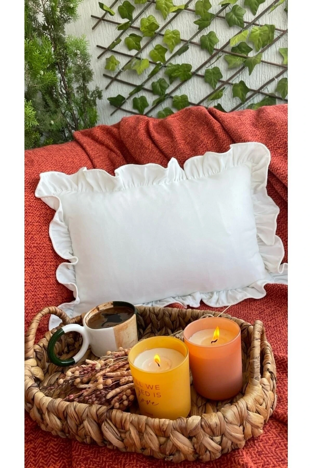 Kadife Doku Vintage Fırfırlı Kırlent Kılıfı 5