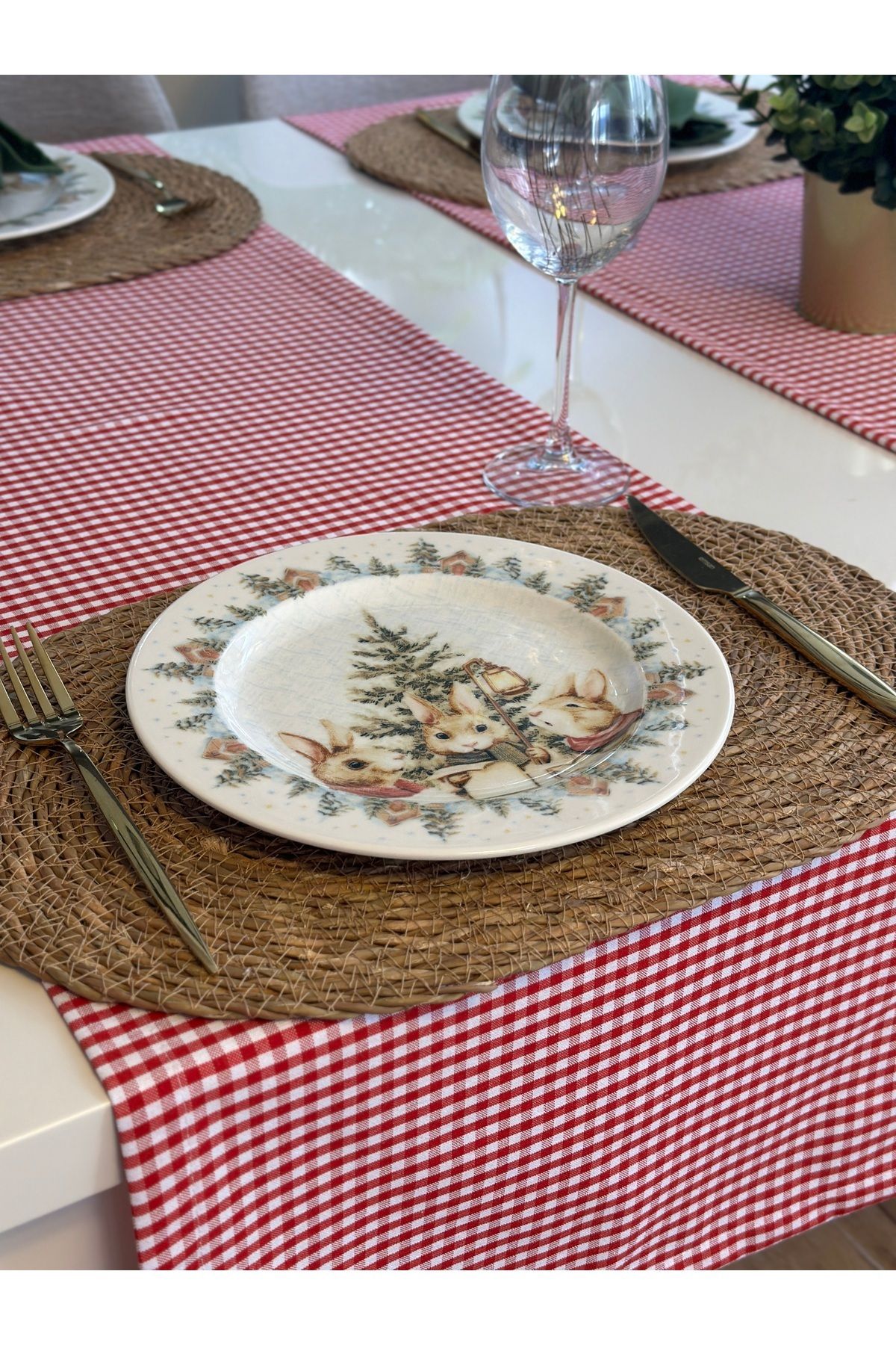 6 ad Tavşan Desenli Servis Tabağı Yılbaşı Temalı Servis Tabağı