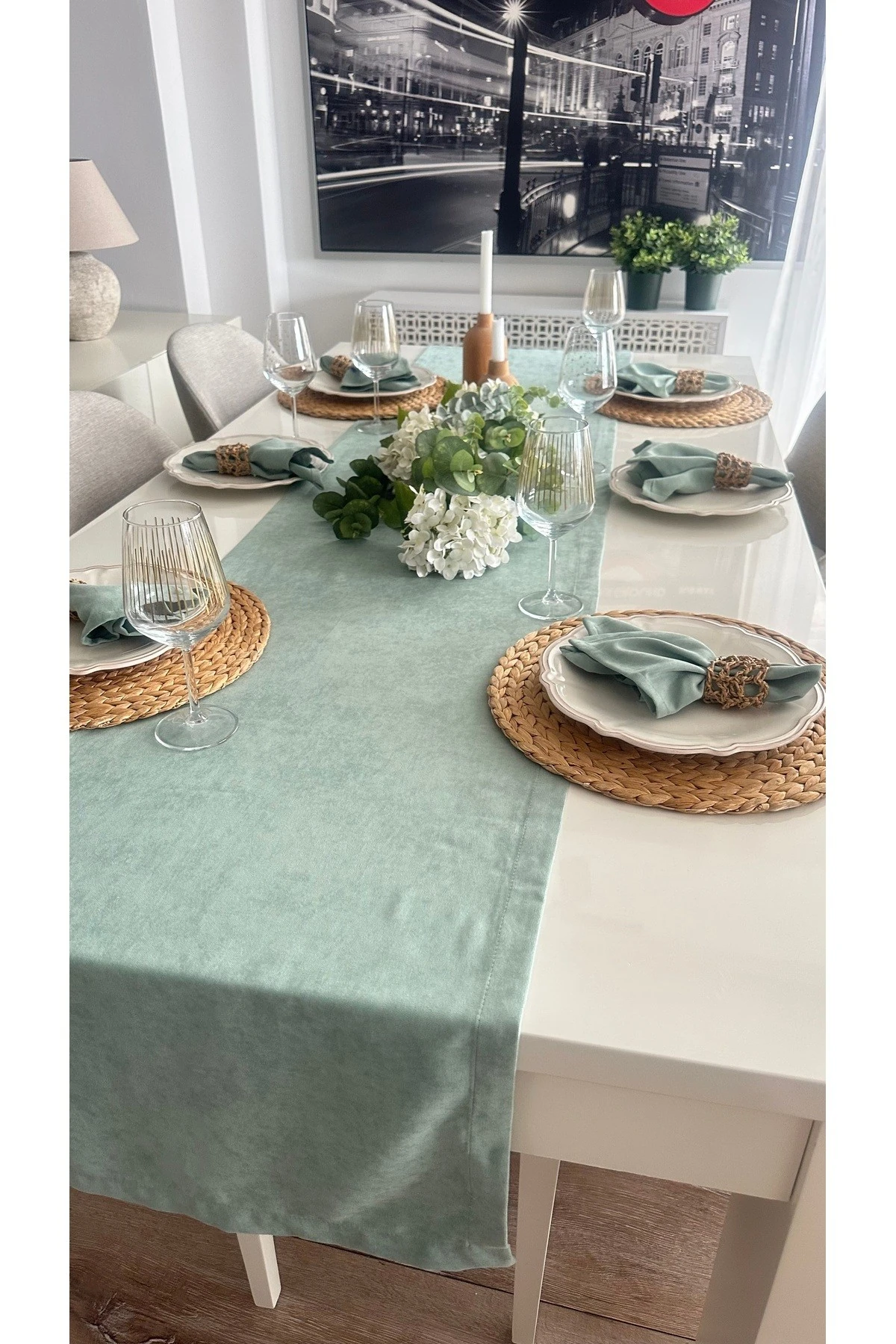 Kadife Dokulu Dertsiz Çağla Yeşil Runner