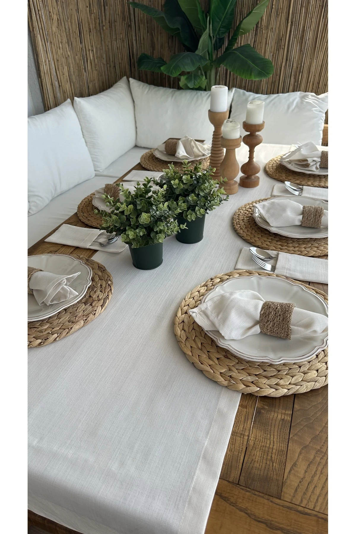 Keten Dokulu Ekru Runner