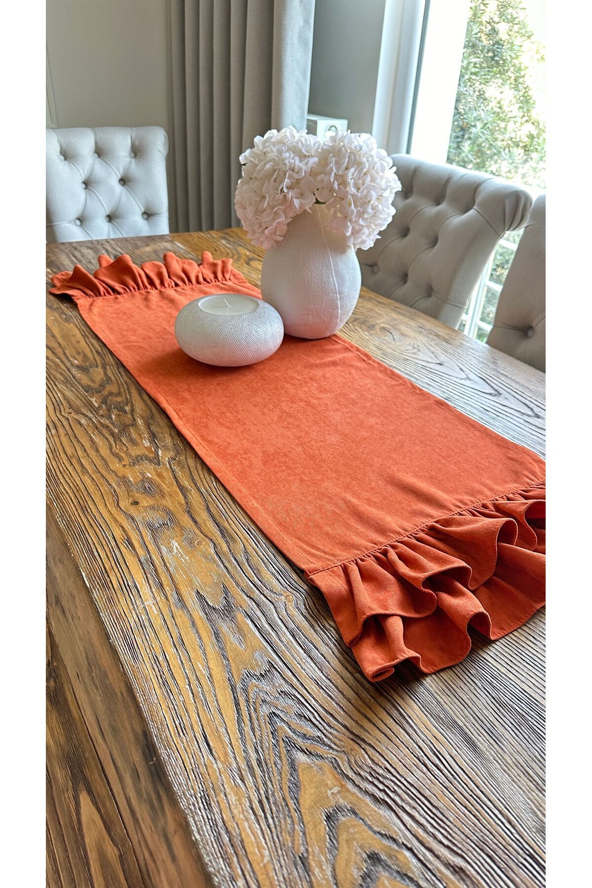 Vintage Kiremit Turuncu Çift Kat Fırfırlı Runner