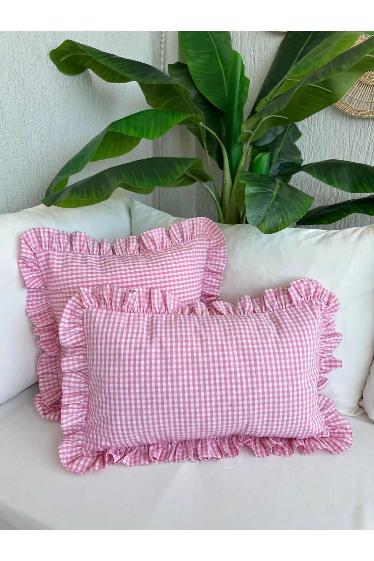 Pamuk Keten Mini Pötikare Fırfırlı Kırlent Kılıfı - 5