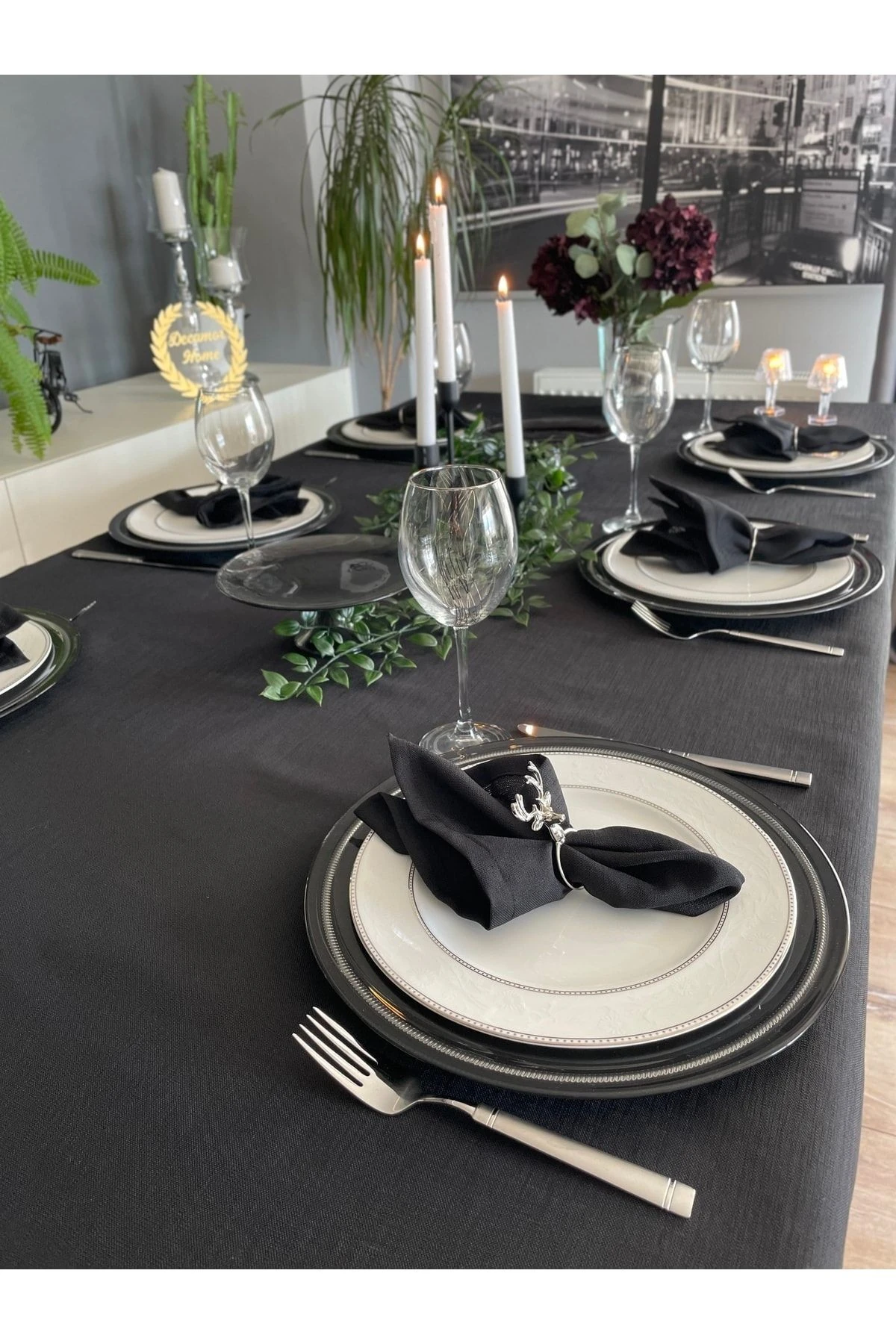 Keten Dokulu Siyah Peçete 6 Adet