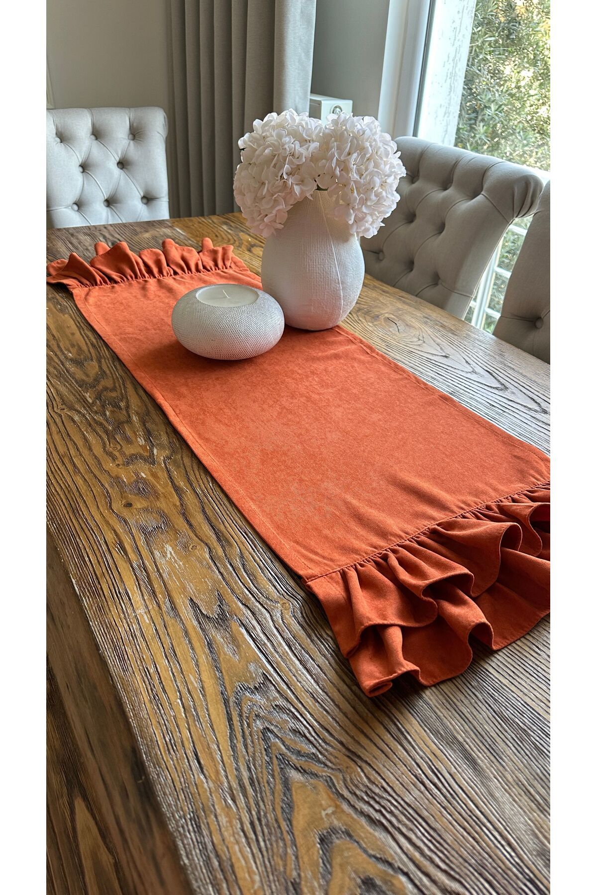 Vintage Kiremit Turuncu Çift Kat Fırfırlı Runner