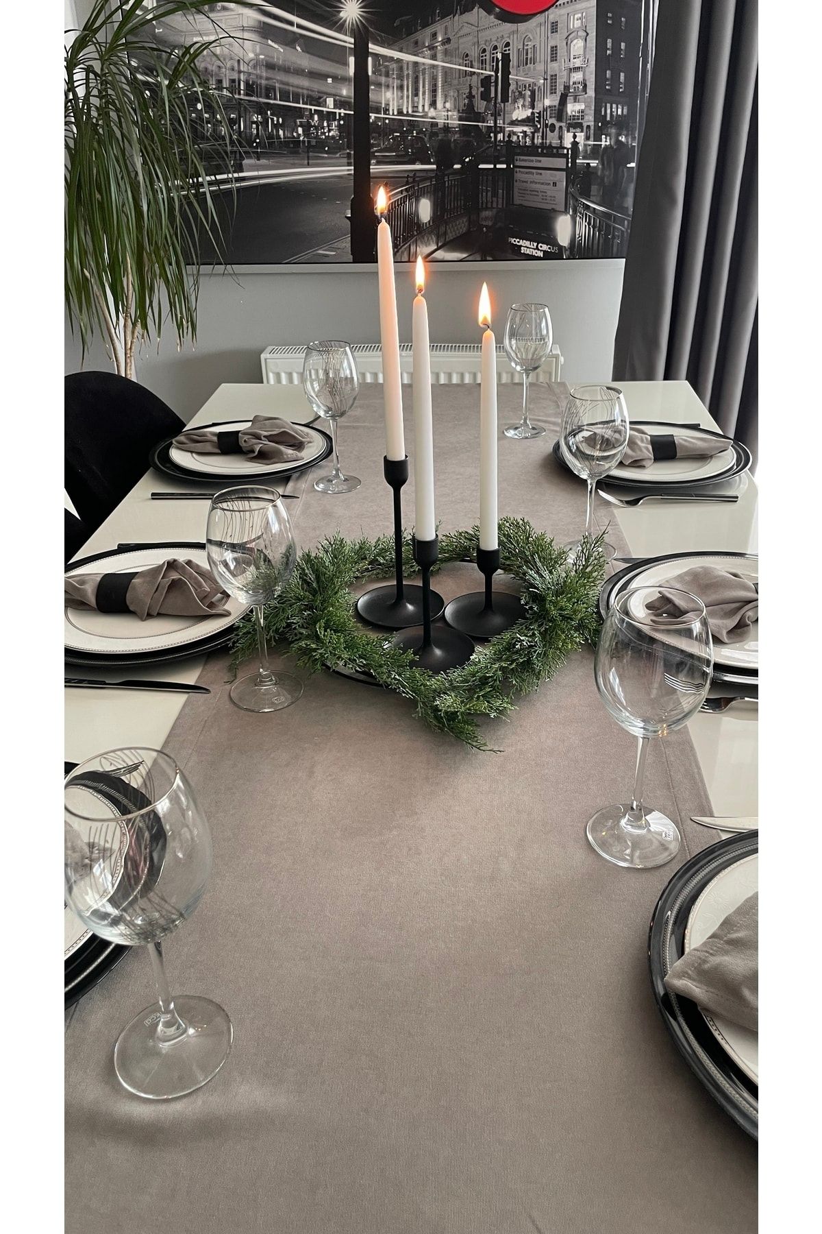 Kadife Dokulu Dertsiz Gri Uzun Runner