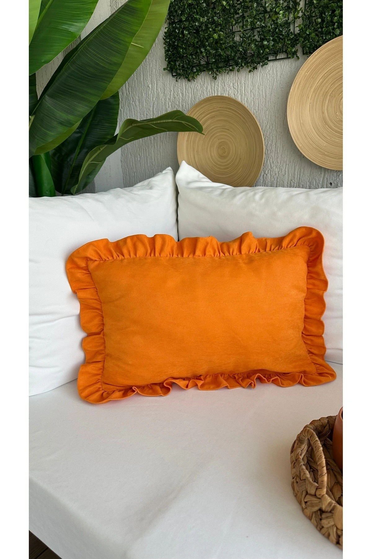 Vintage Turuncu Fırfırlı Kırlent Kılıfı 1 Ad