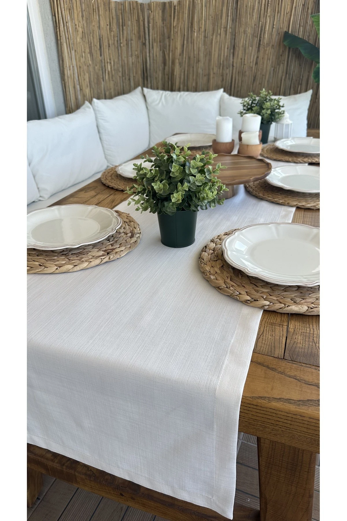 Keten Dokulu Ekru Runner