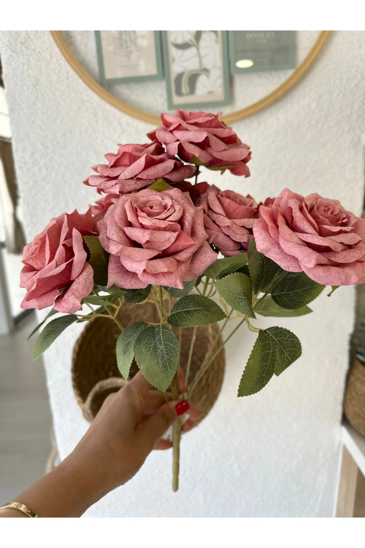 1. Kalite Yapay Pembe Gül Demeti 45 cm