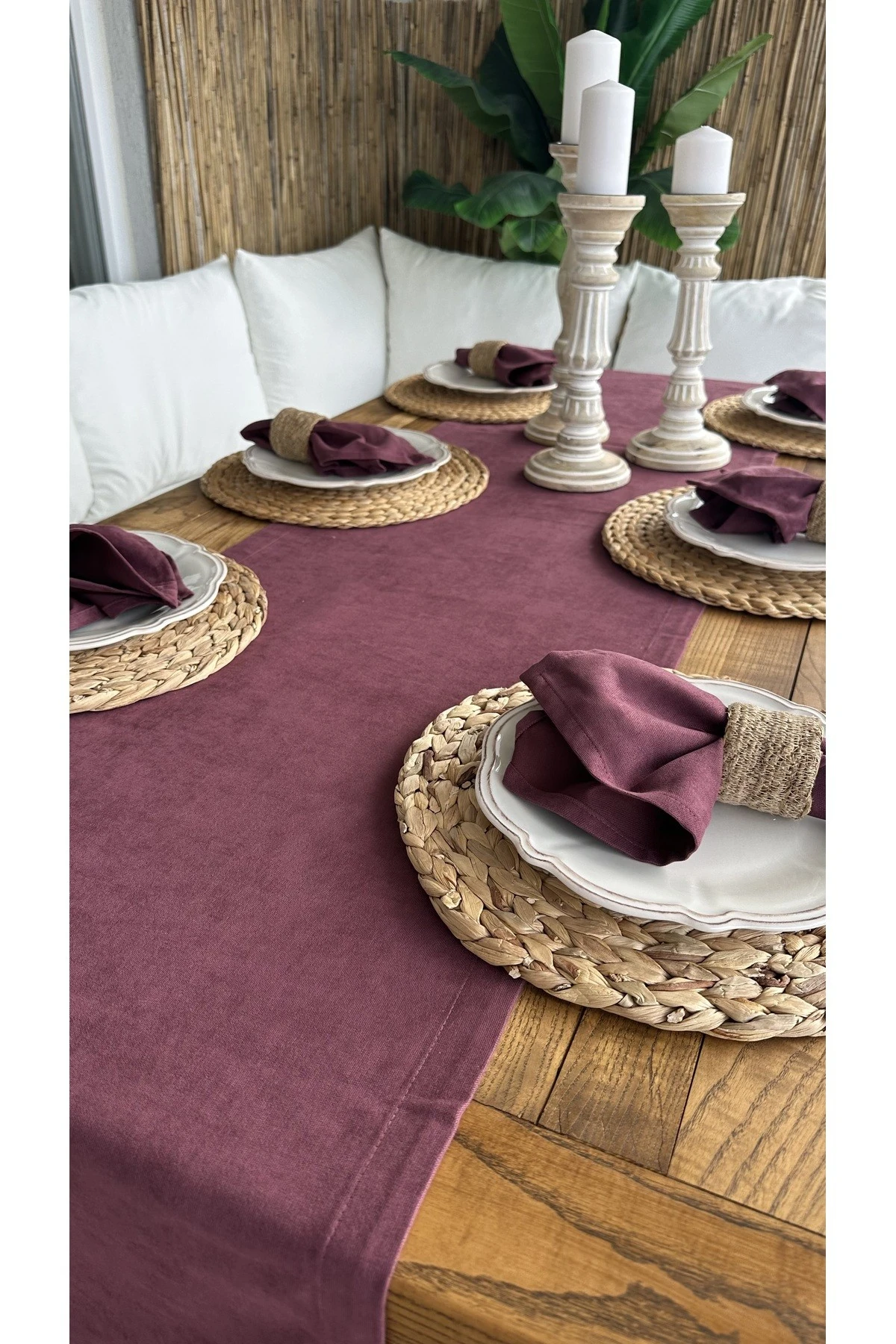 6 Adet Kadife Dokulu Dertsiz Mürdüm Kumaş Peçete