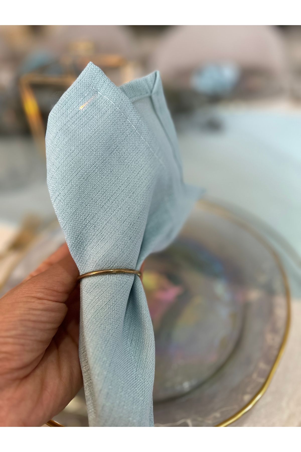 6'lı Dertsiz Simli Mint Yeşili Peçete Kumaş Peçete