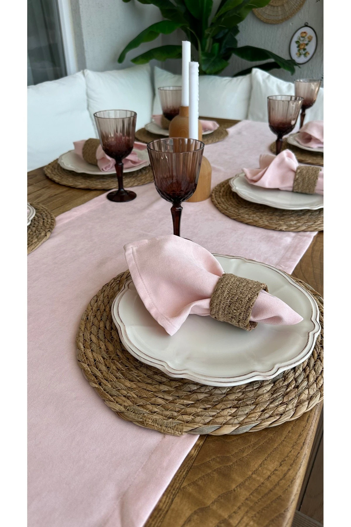 Kadife Dokulu Dertsiz Toz Pembe Renk Kumaş Peçete 6 Adet