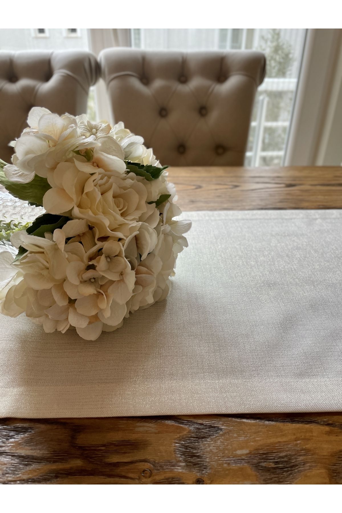 Gold Simli Ekru Uzun Runner