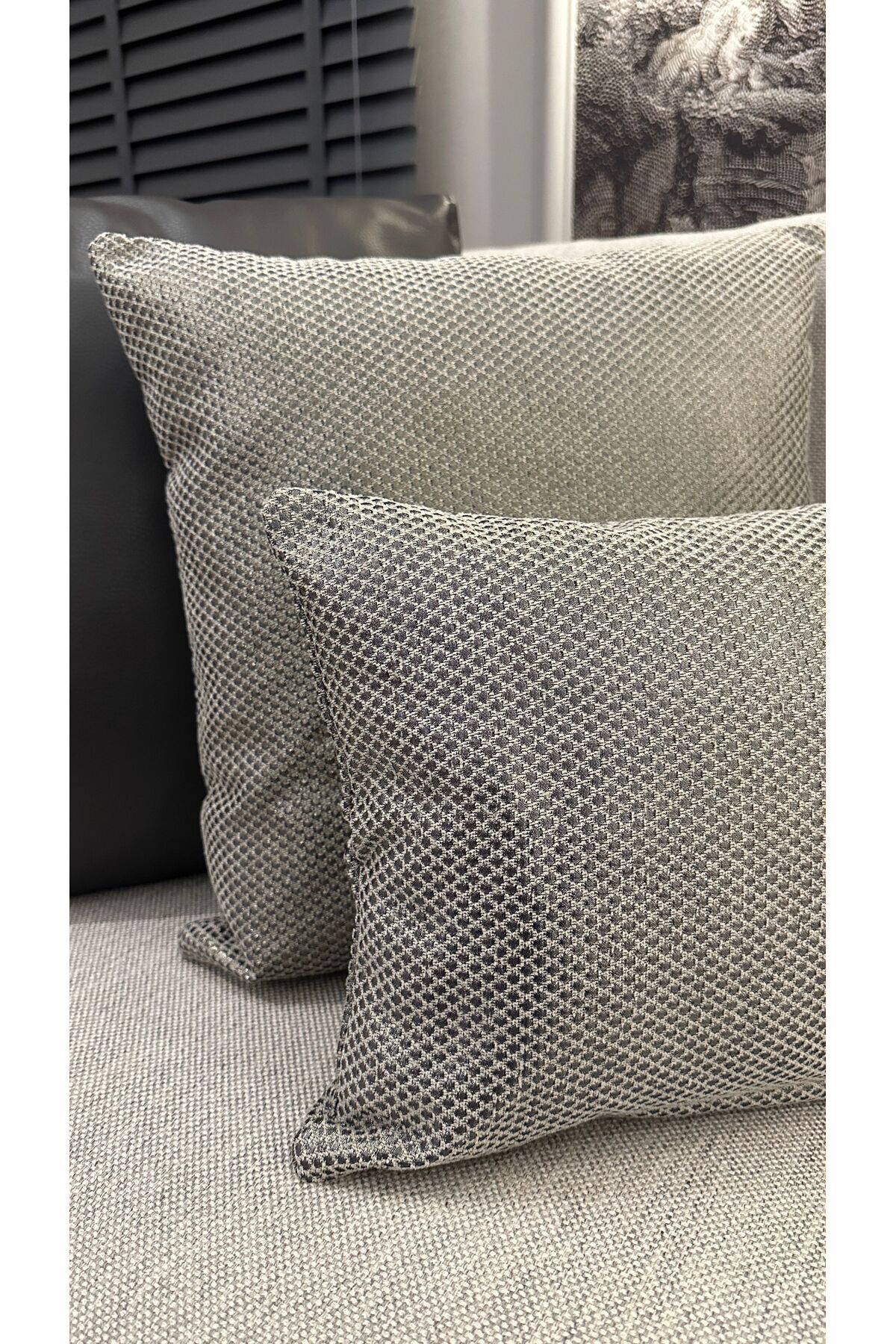 Platin, Gri Sedef Simli Salon Kırlent Kılıfı