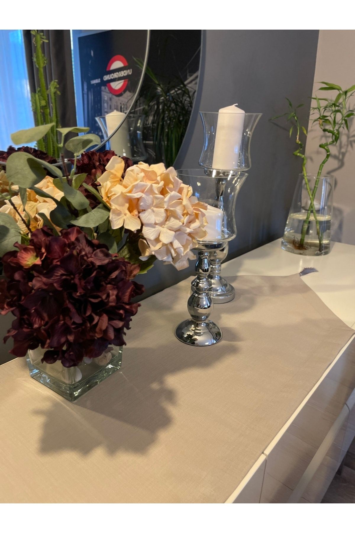 Püsküllü Bej Keten Runner