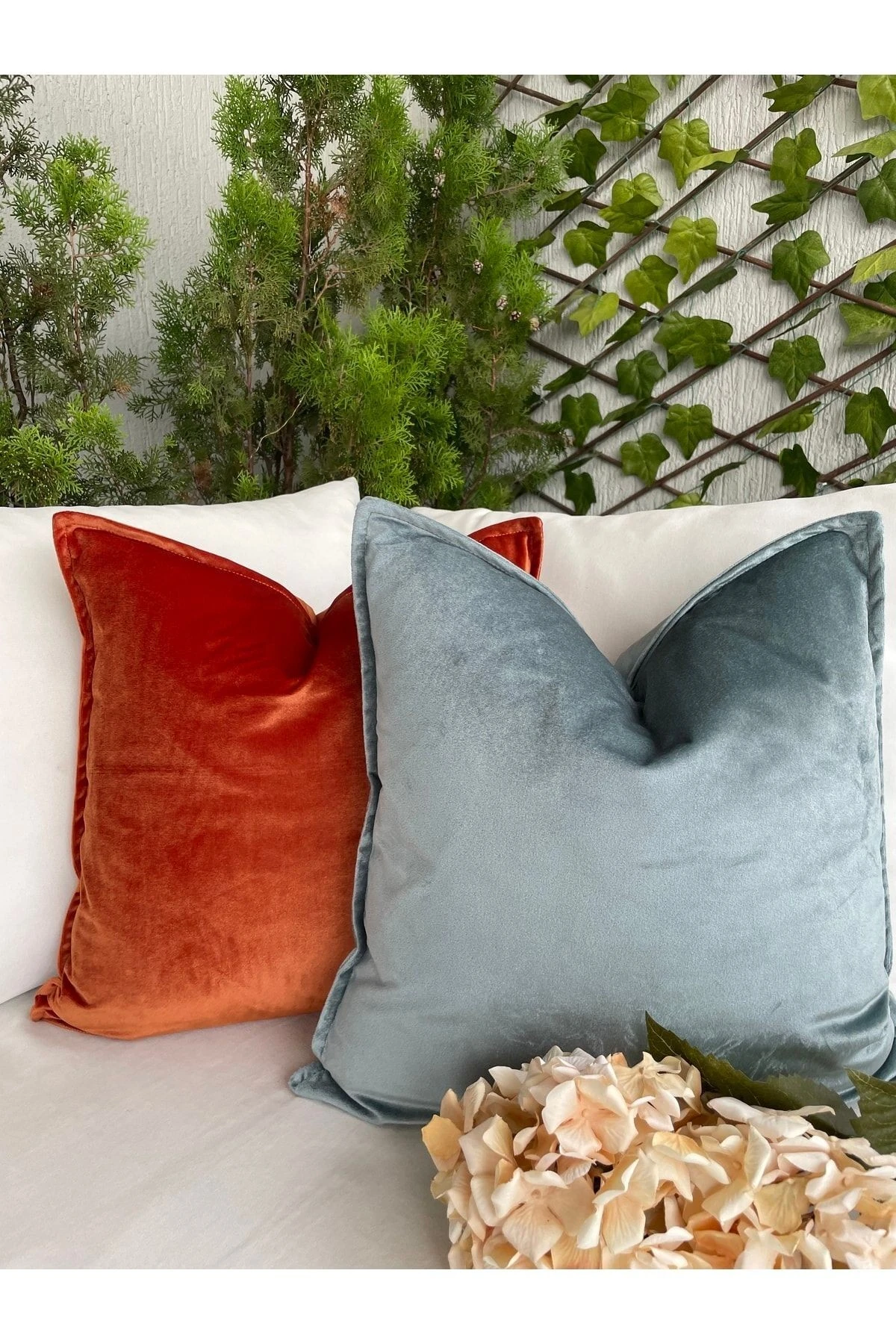 Kadife Kiremit-Tarçın Kırlent Kılıfı Terracotta