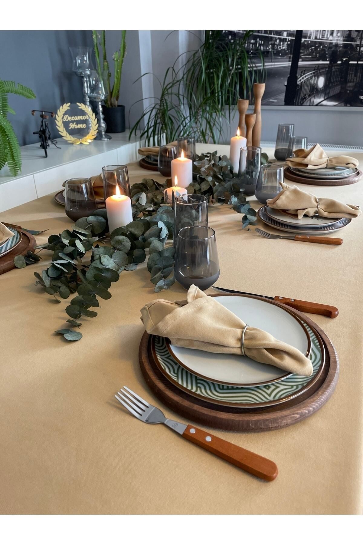 6'lı Kadife Dokulu Dertsiz Koyu Bej Bal Köpüğü Kumaş Peçete