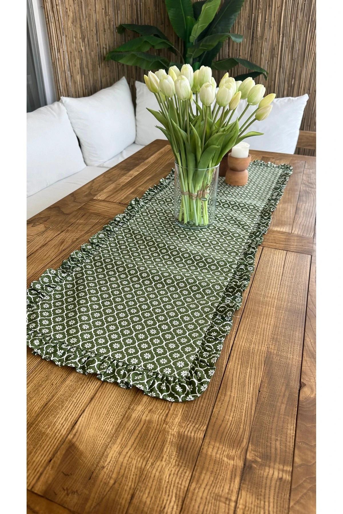 Papatya Desen Yeşil Tam Fırfırlı Runner