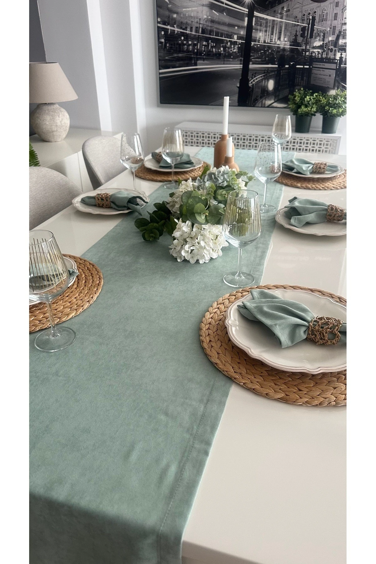 Kadife Dokulu Dertsiz Çağla Yeşil Runner