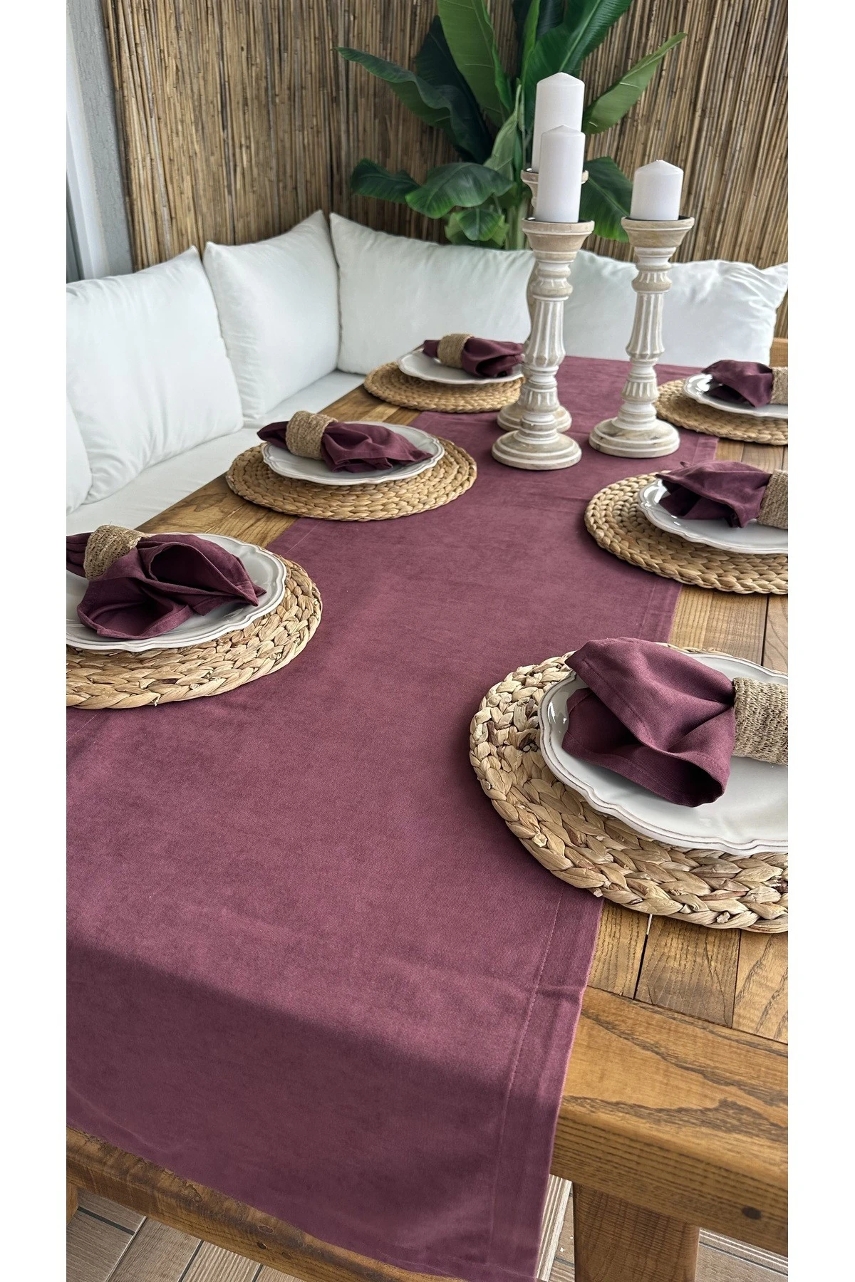 Kadife Dokulu Dertsiz Mürdüm Runner