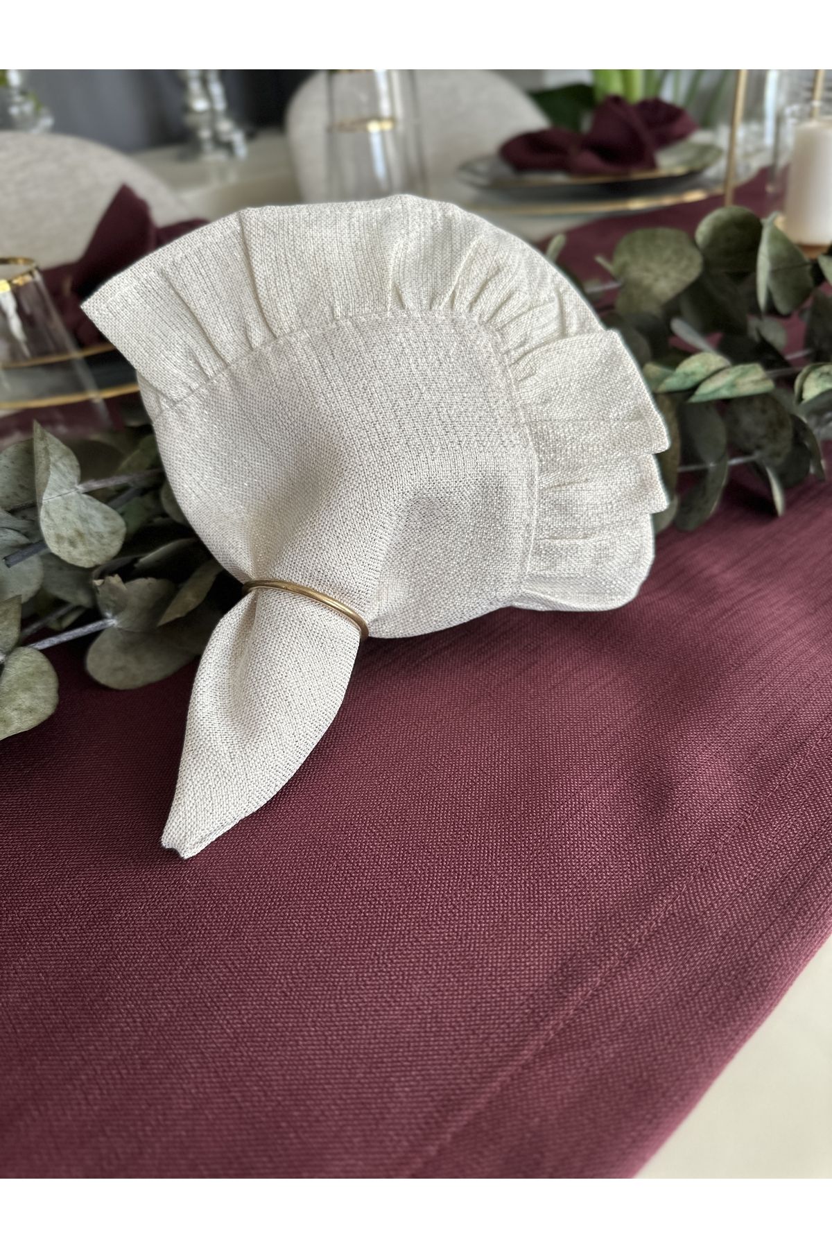 Fırfırlı Gold Simli Ekru Peçete Özel Tasarım Peçete 6 adet