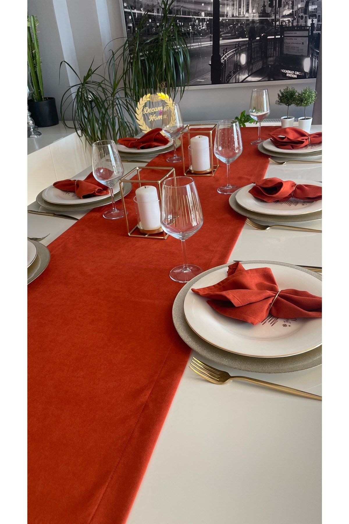 Soft Kumaş Dertsiz Tuğla Rengi Koyu Kiremit Uzun Runner