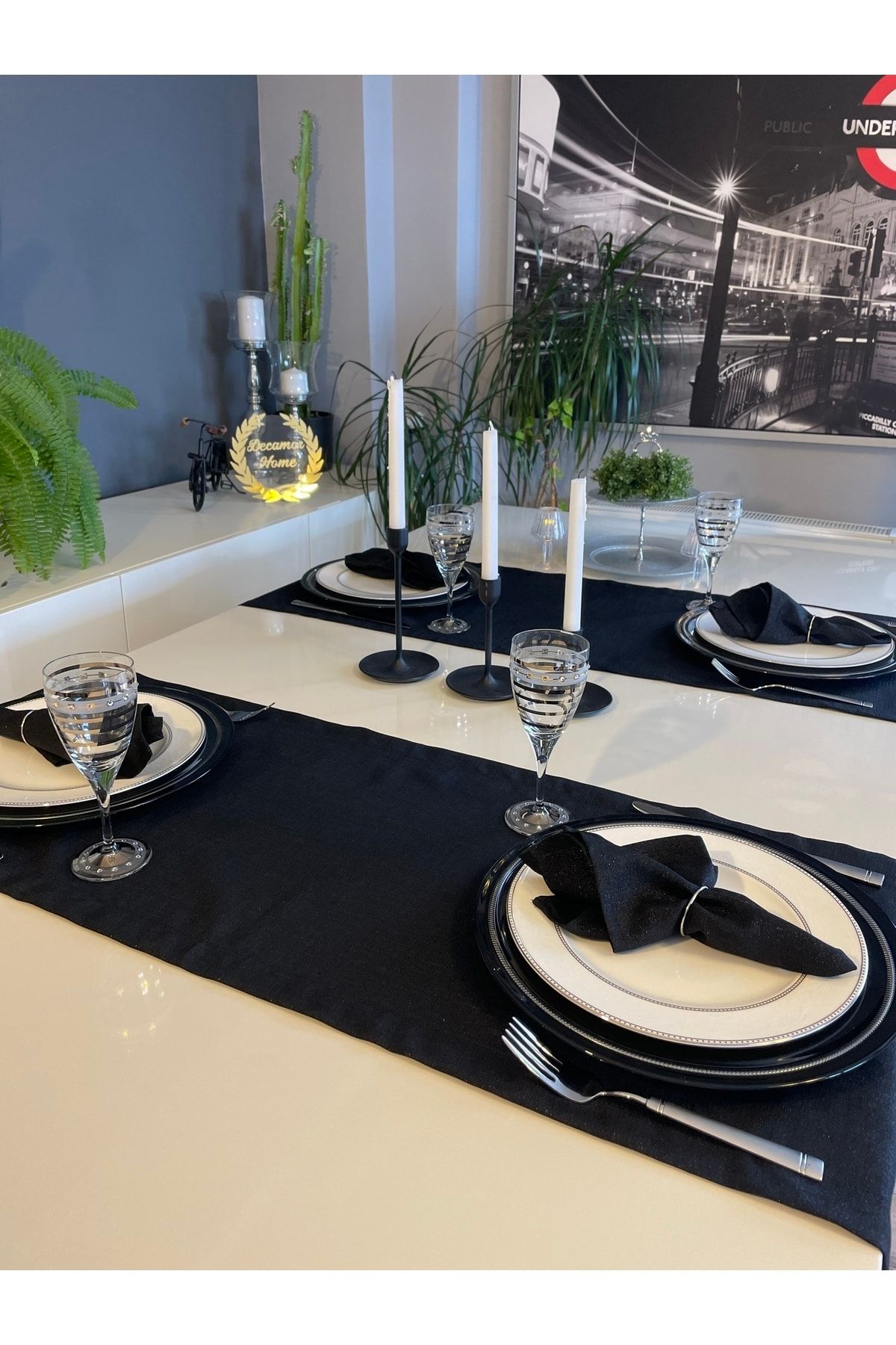 Simli Siyah Keten Dokulu Dertsiz Runner