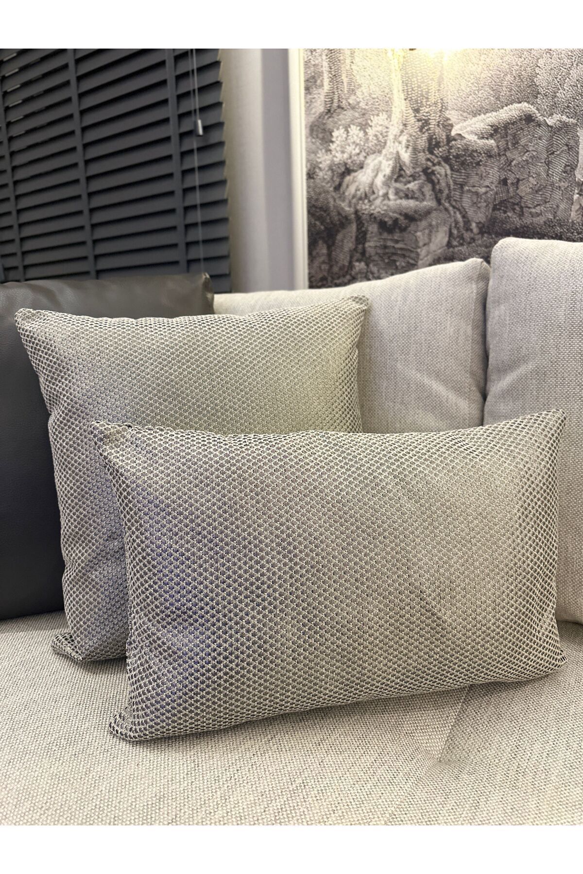 Platin, Gri Sedef Simli Salon Kırlent Kılıfı