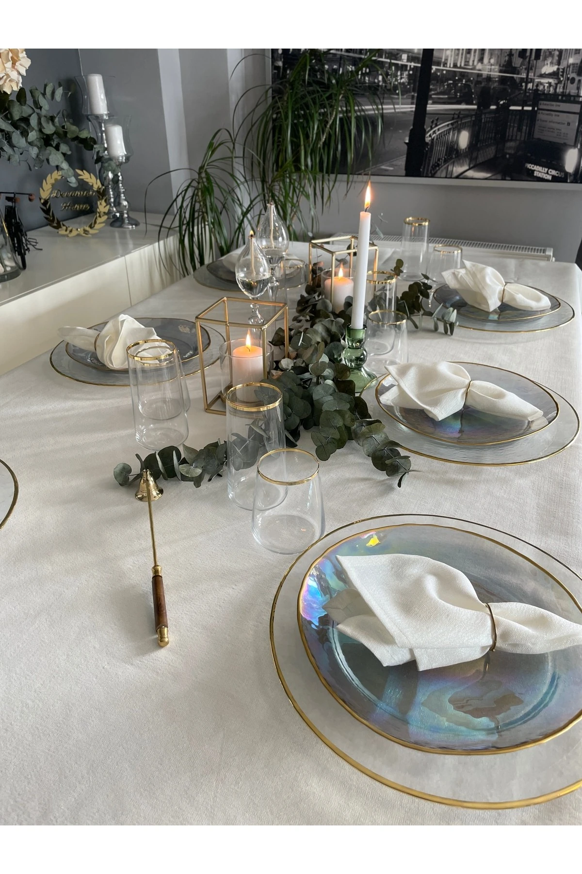 Keten Dokulu Simli Beyaz Masa Örtüsü - 2