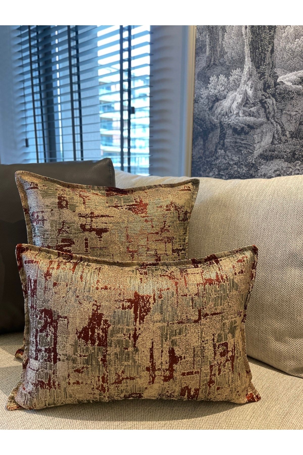 Gold Bakır Detaylı Kırlent Kılıfı