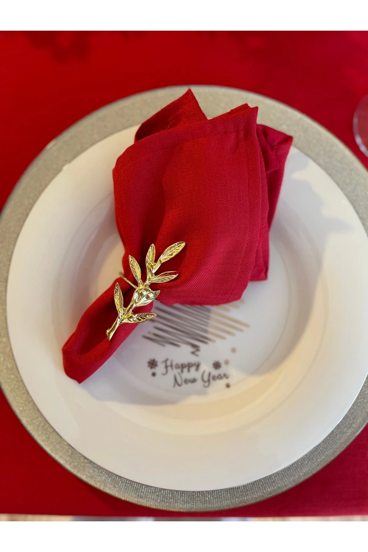 6 'lı Keten Dokulu Dertsiz Kırmızı Peçete Kumaş Peçete