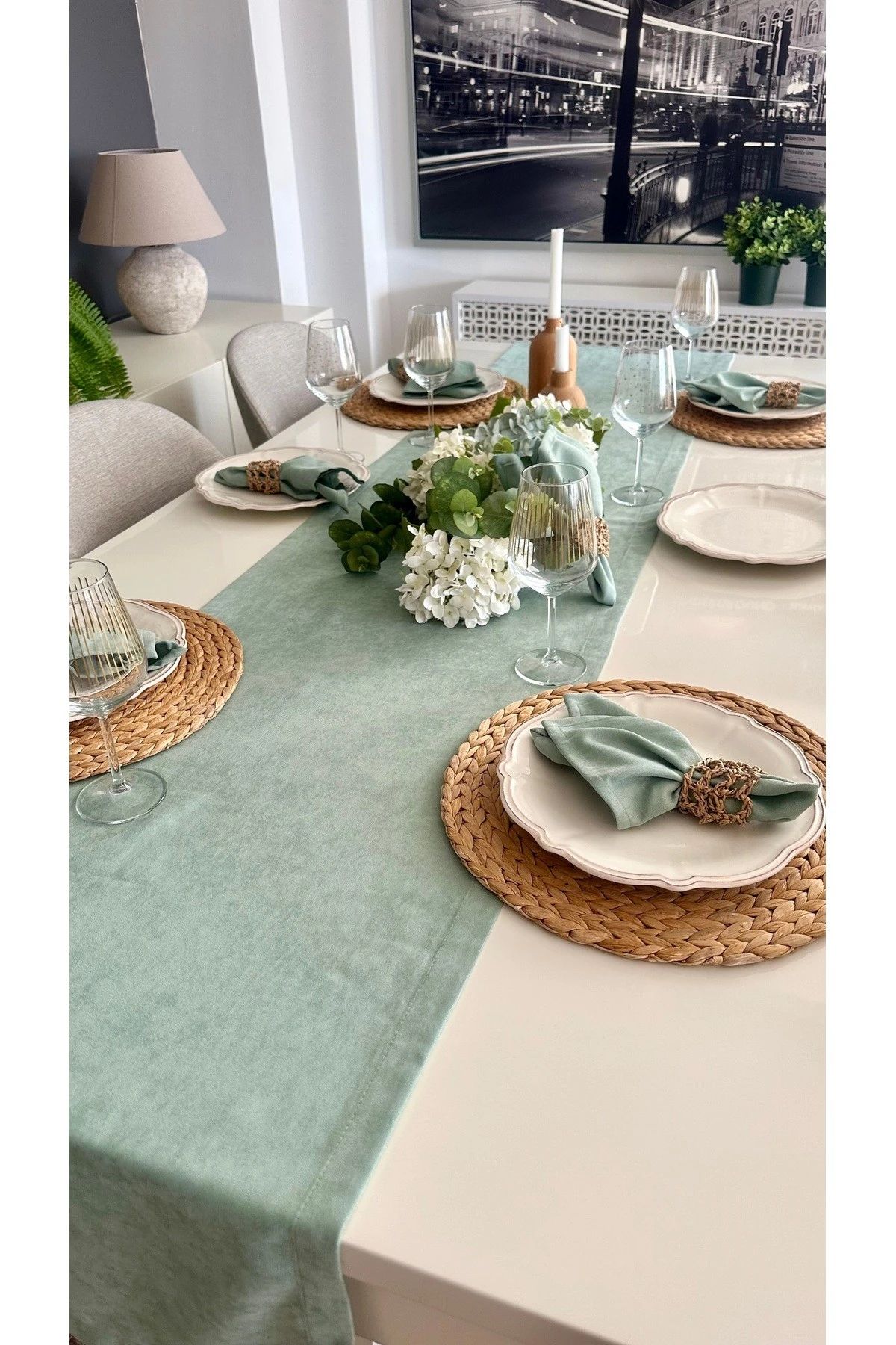 Kadife Dokulu Dertsiz Çağla Yeşil Runner