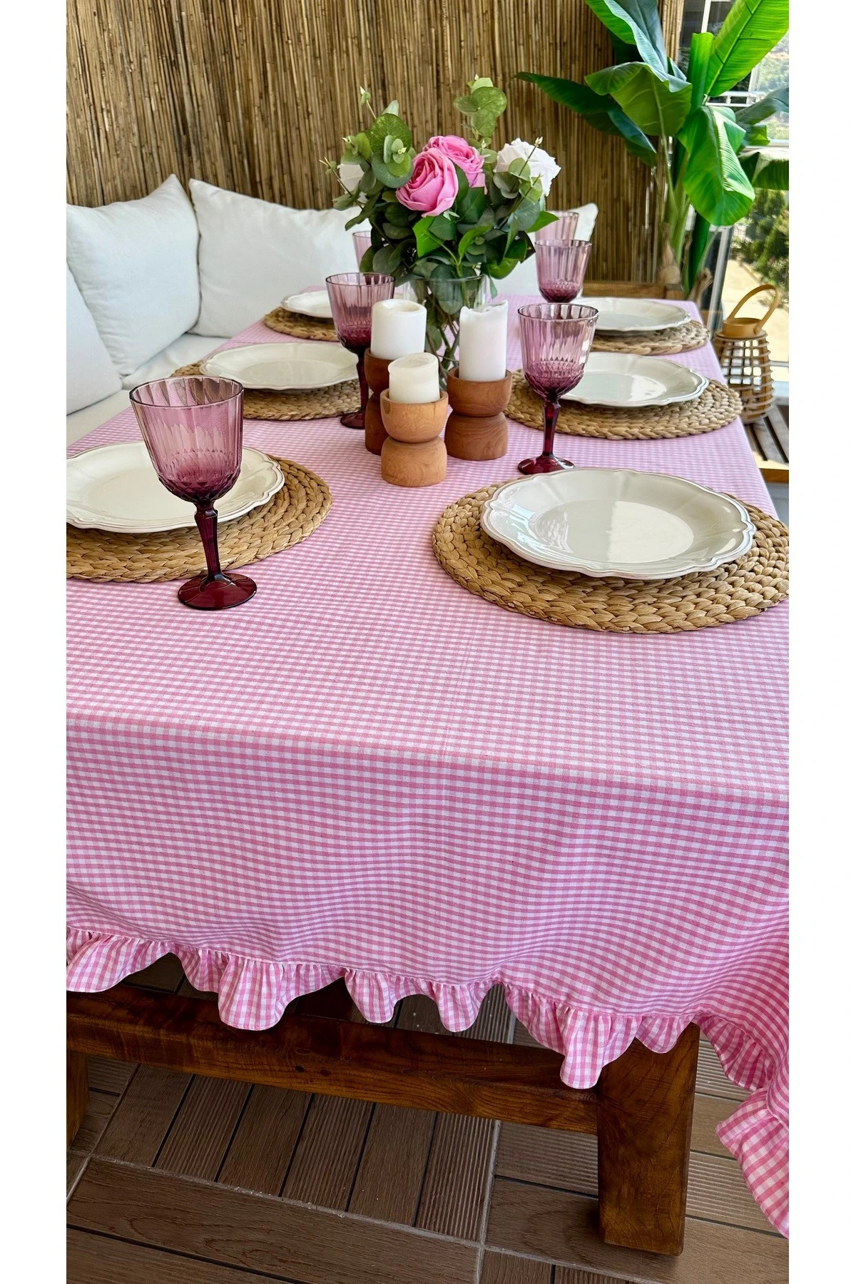 Thin Keten Pötikare Fırfırlı Masa Örtüsü - 2