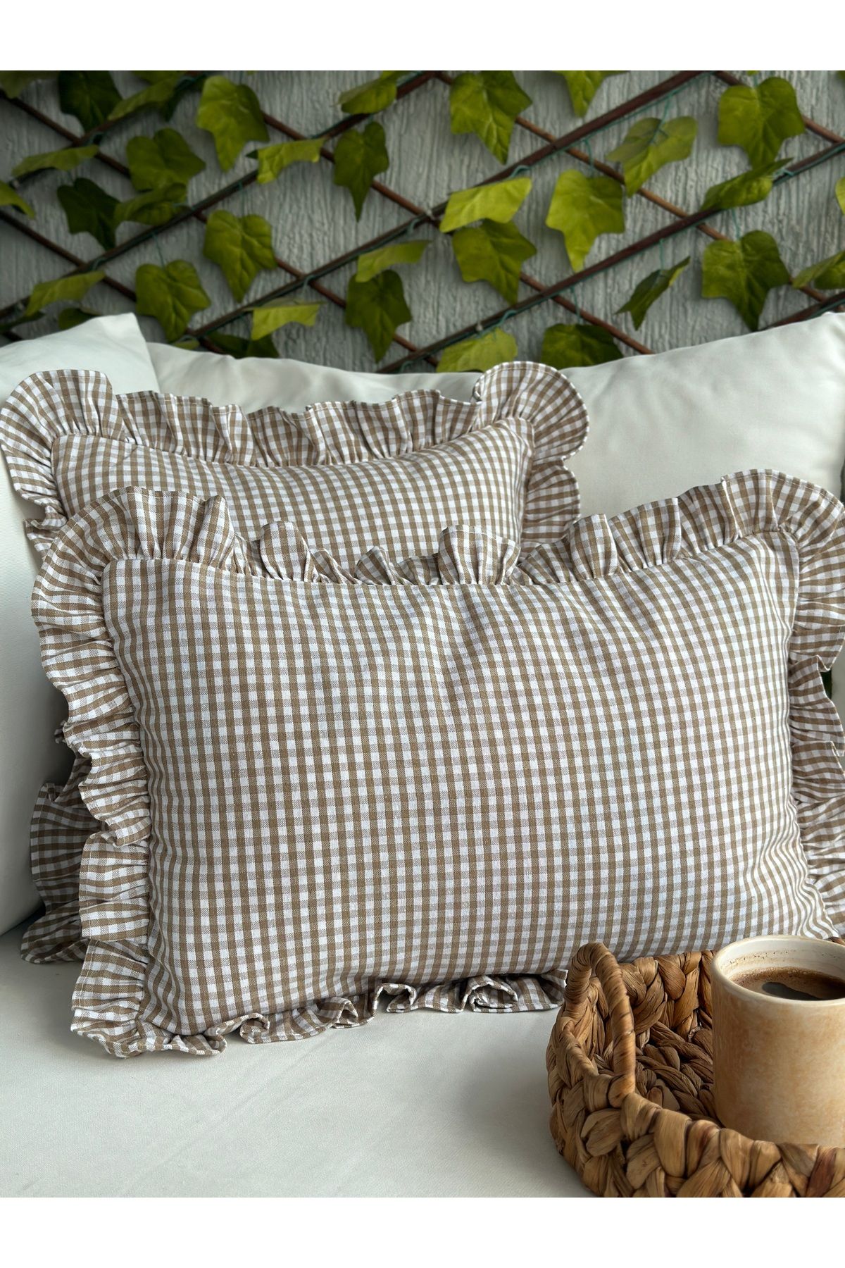 Pamuk Keten Mini Pötikare Fırfırlı Kırlent Kılıfı