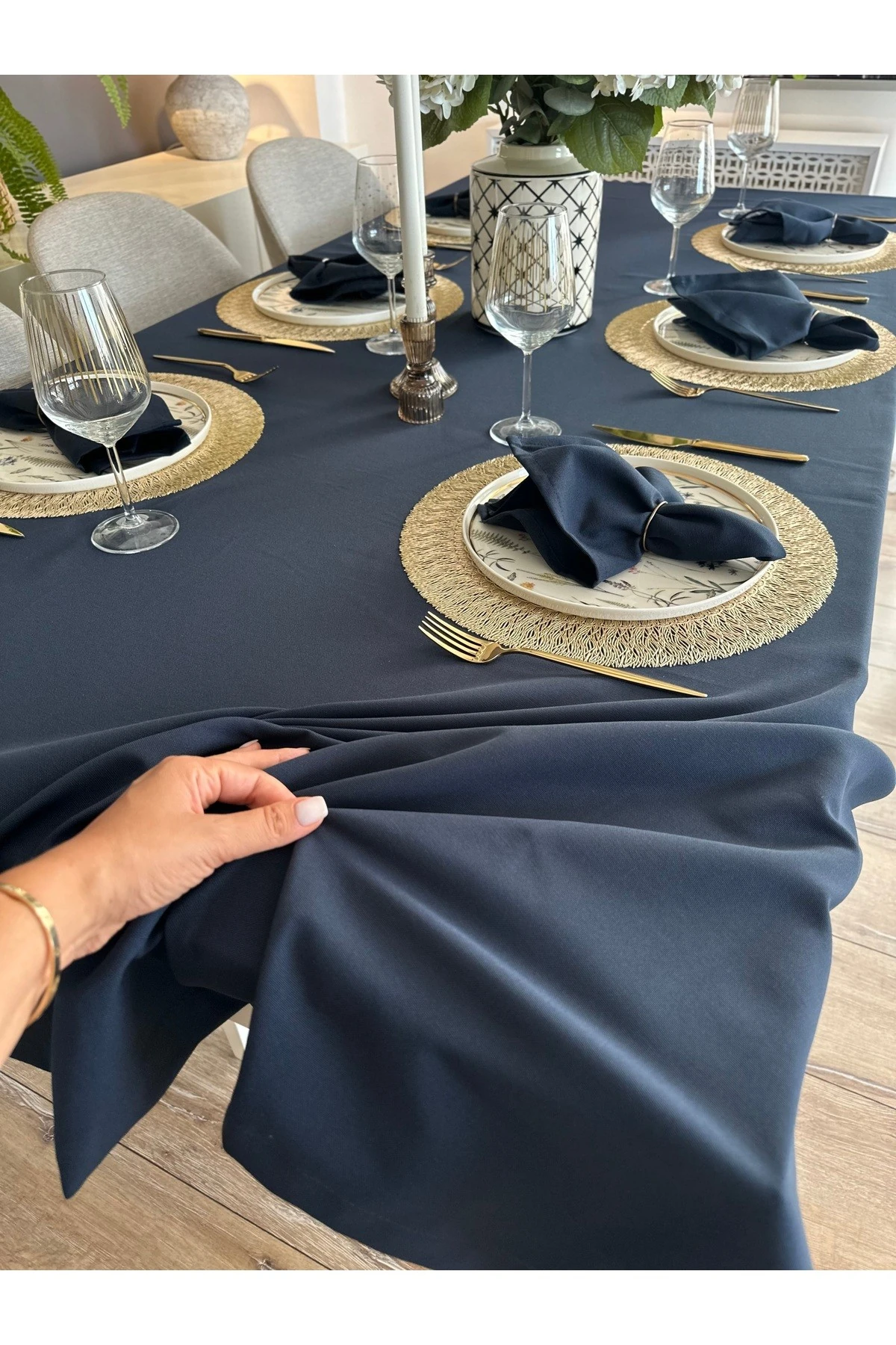 Pamuklu Kumaş Leke Tutmaz Sıvı Geçirmez Dertsiz Kumaş Masa Örtüsü