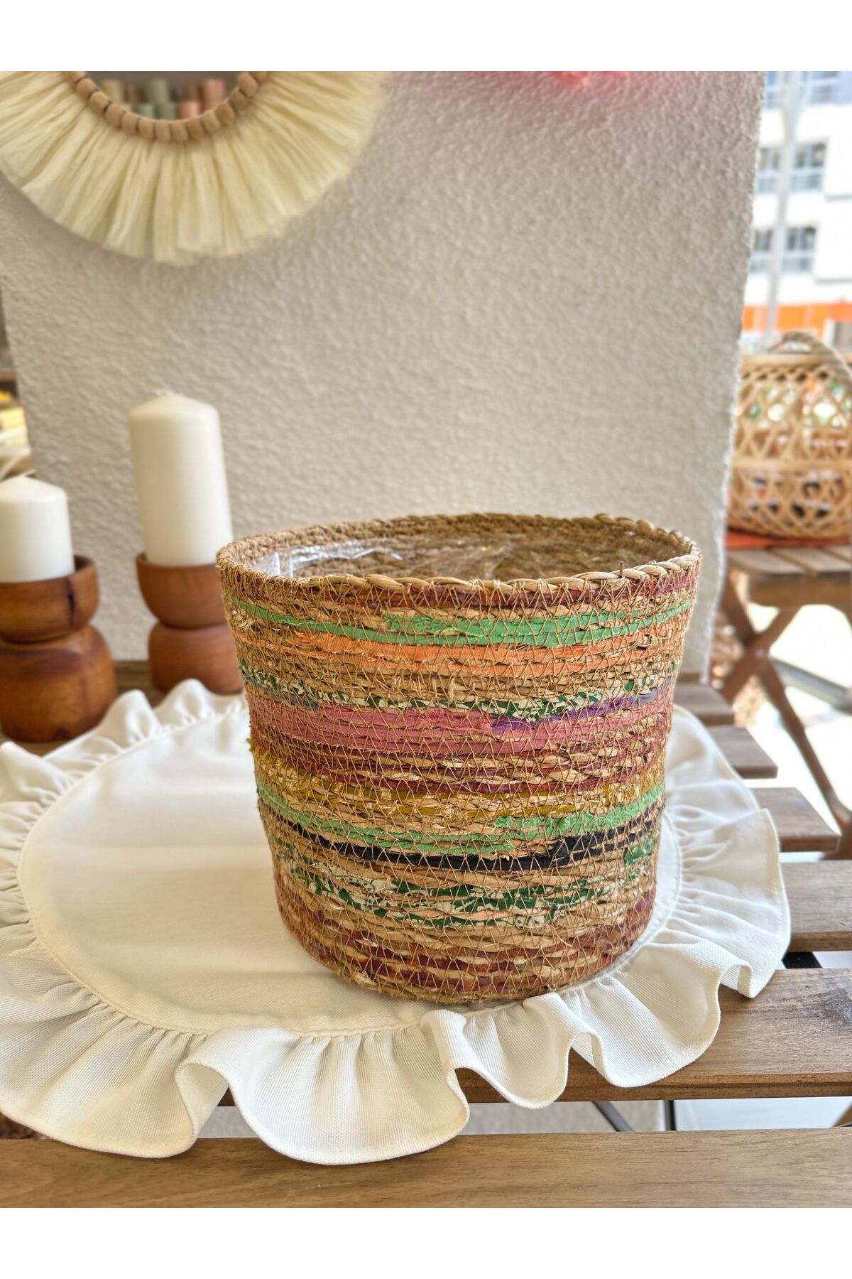 Renkli Hasır Saksı
