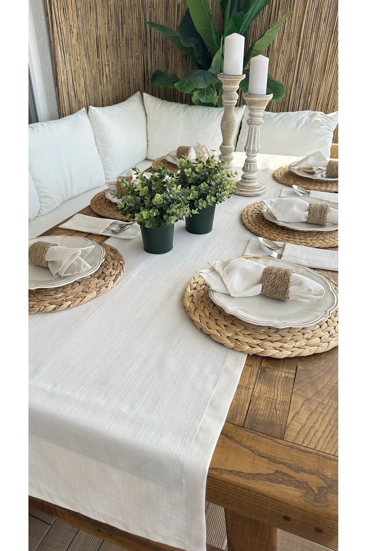 Keten Dokulu Ekru Runner