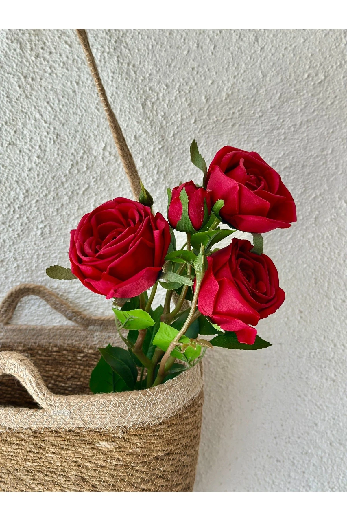 Islak Dokulu Yapay Kırmızı Gül 75 cm