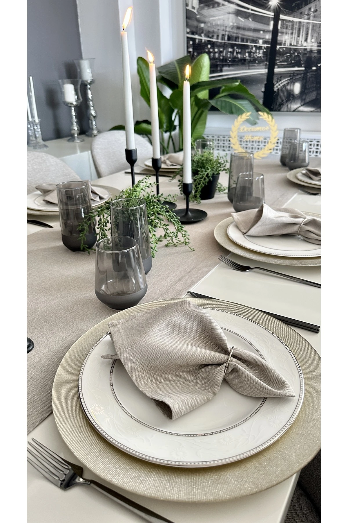 Thick Linen Bej Dertsiz Uzun Runner