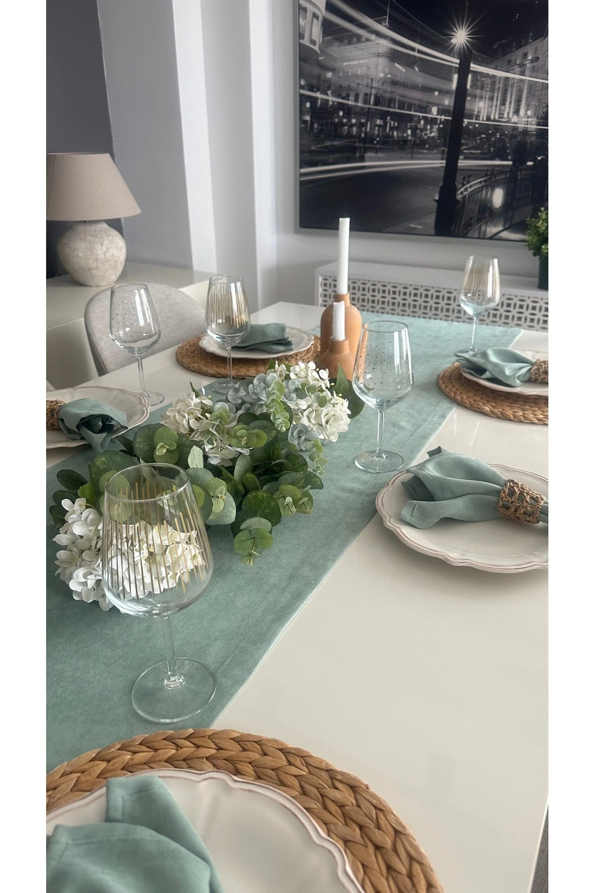 Kadife Dokulu Dertsiz Çağla Yeşil Runner