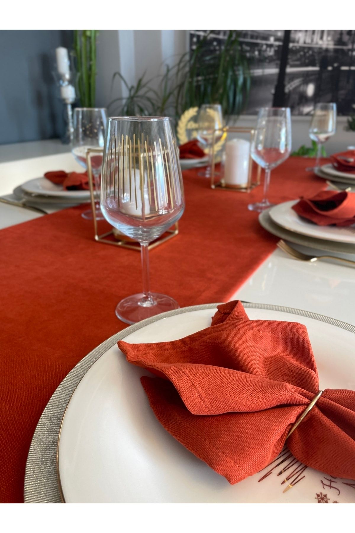 Soft Kumaş Dertsiz Tuğla Rengi Koyu Kiremit Uzun Runner