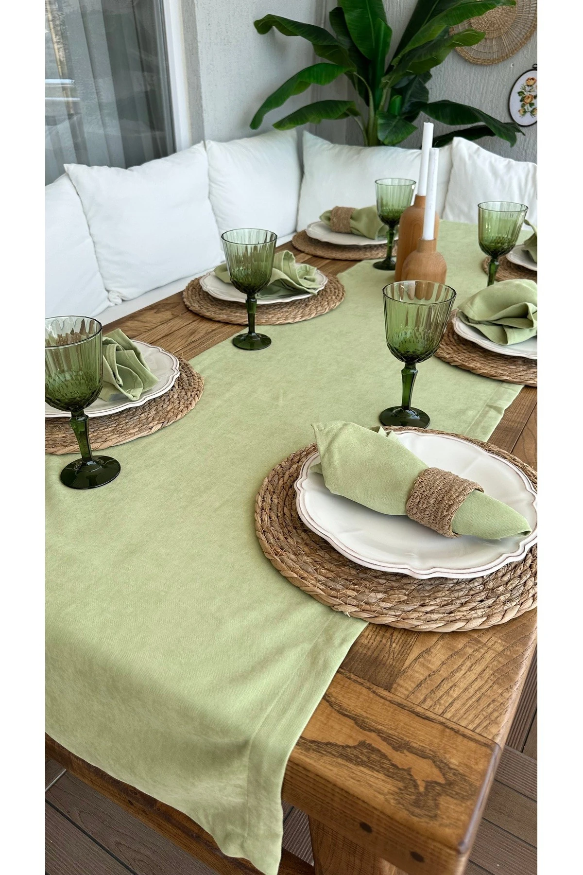 Kadife Dokulu Dertsiz, Leke Tutmaz Fıstık Yeşil Runner