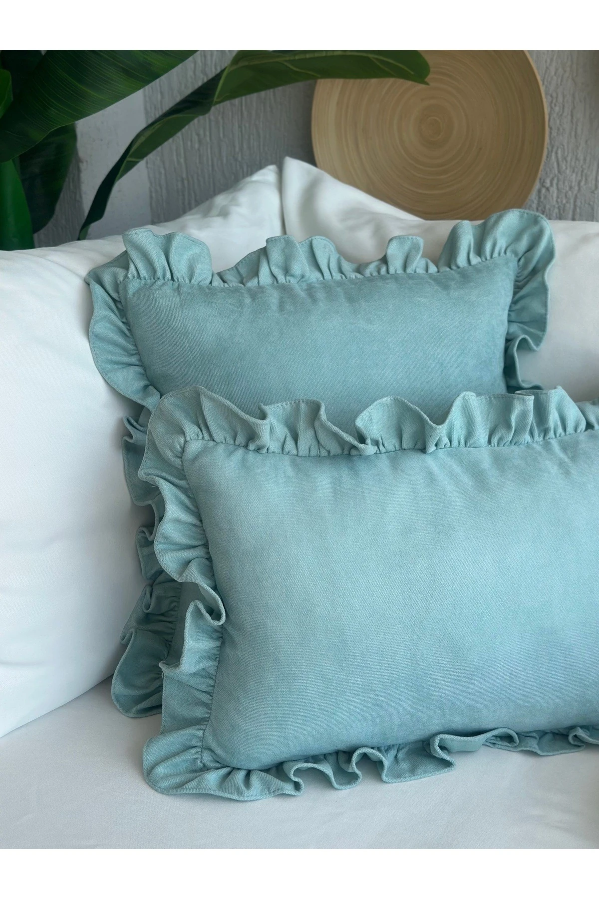 Vintage Fırfırlı Mint Yeşili Kırlent Kılıfı 1 Ad