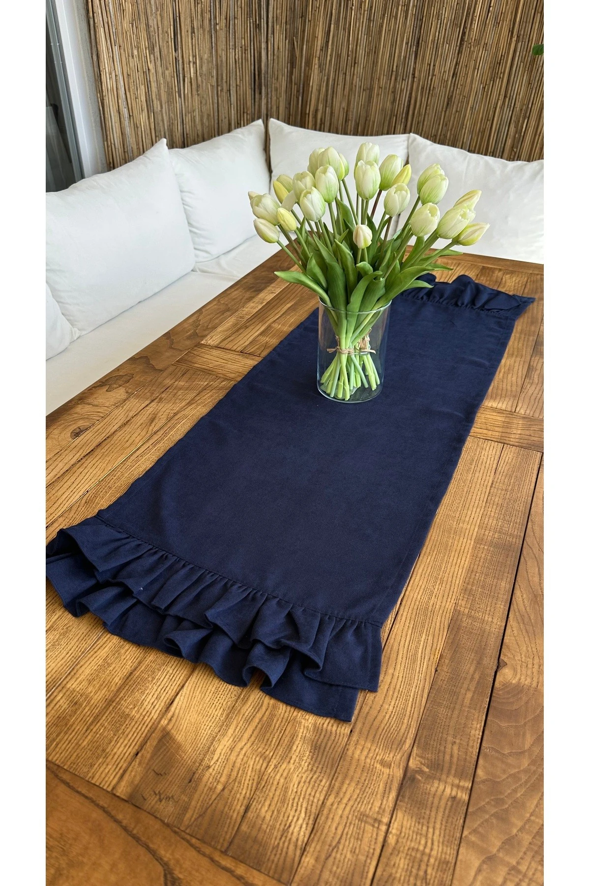 Vintage Kadife Dokulu Çift Kat Fırfırlı Runner - 6