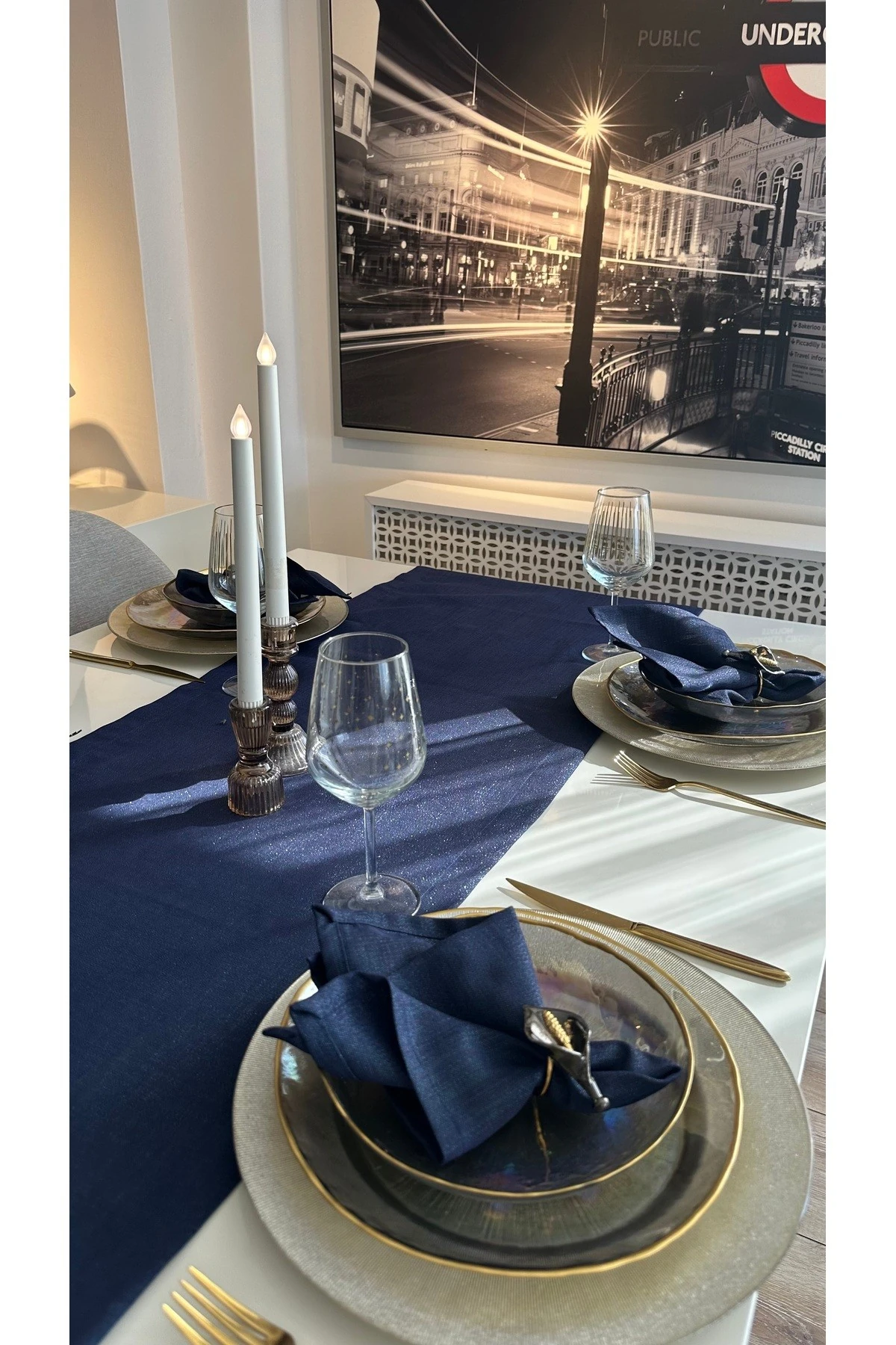 6'lı Simli Dertsiz Lacivert Peçete Kumaş Peçete