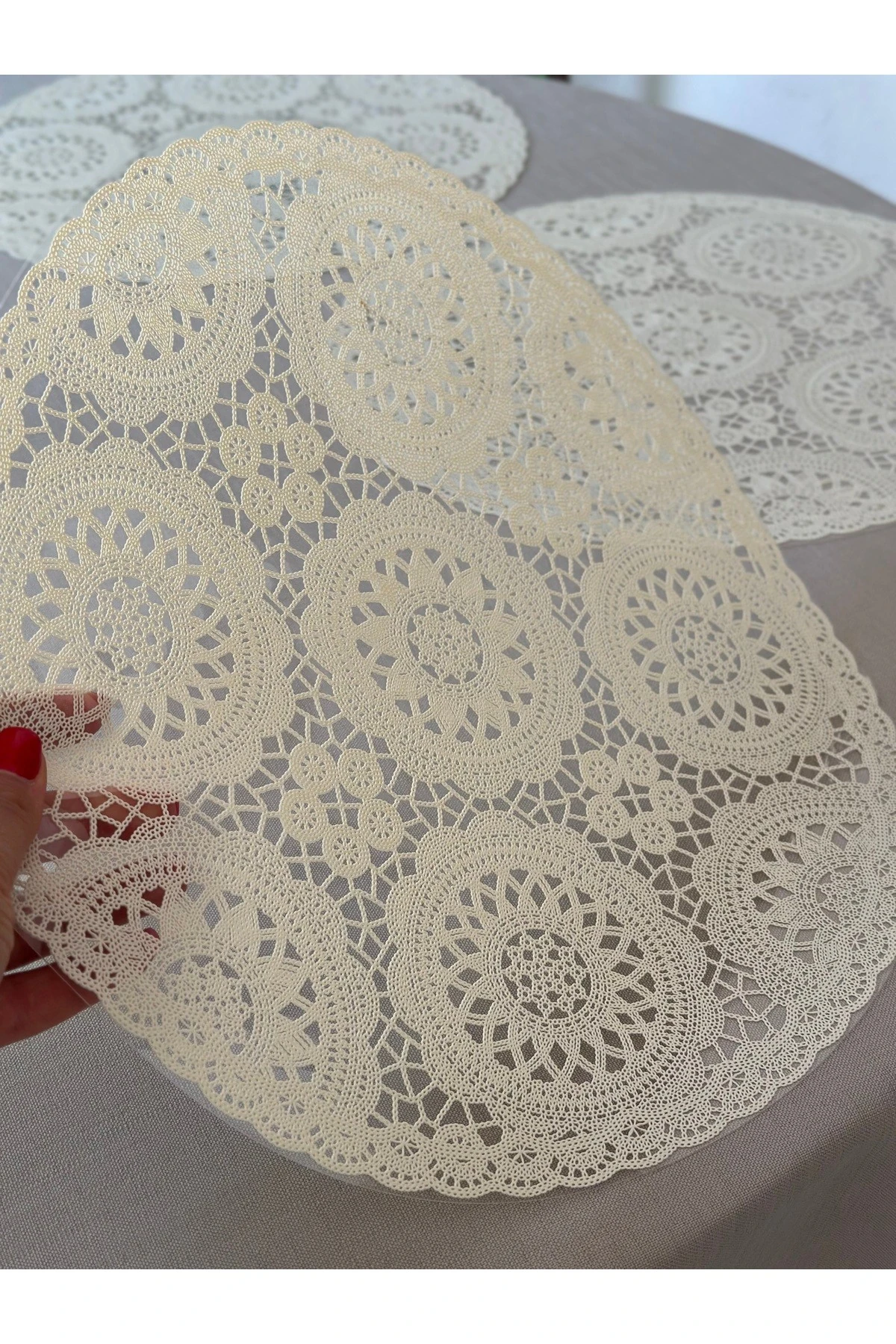 6 Ad Temizliği Kolay Dantel Görünüm Krem Amerikan Servis Supla