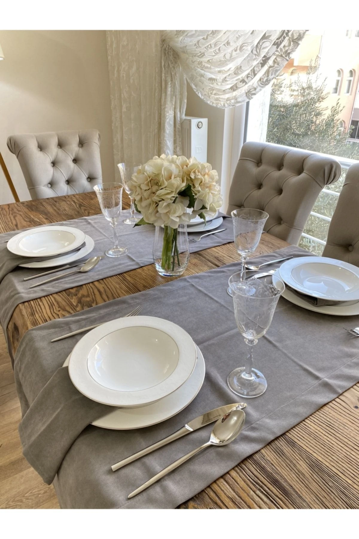 Kadife Dokulu Dertsiz Gri Runner