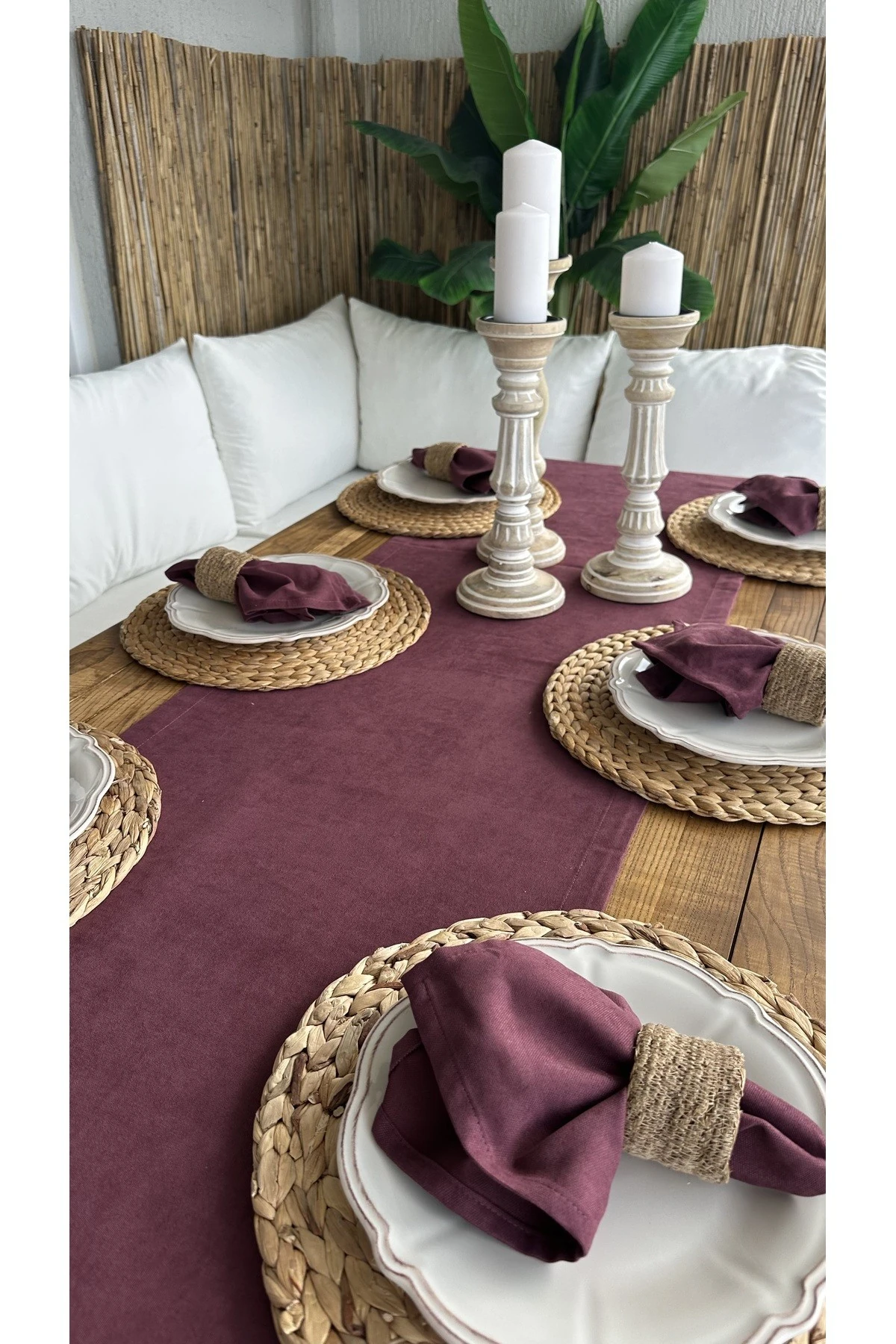 Kadife Dokulu Dertsiz Mürdüm Runner